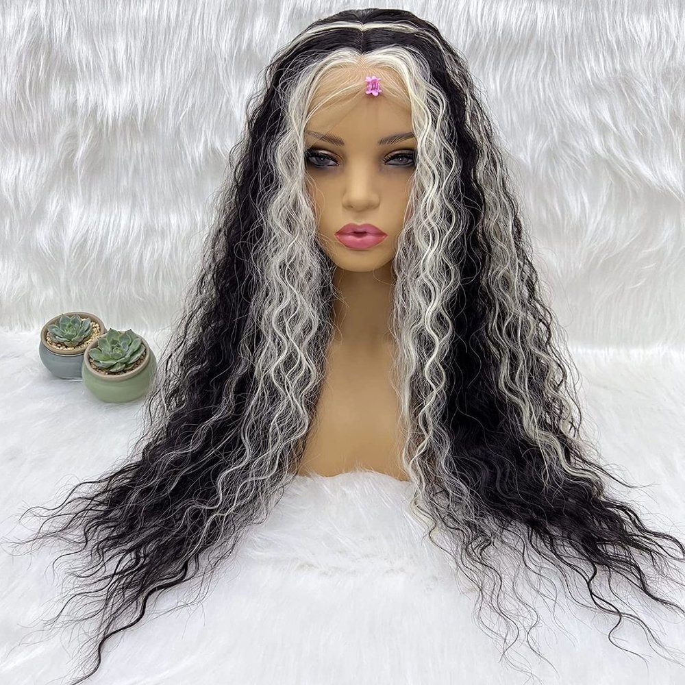 Black Hair Wig With White Highlight